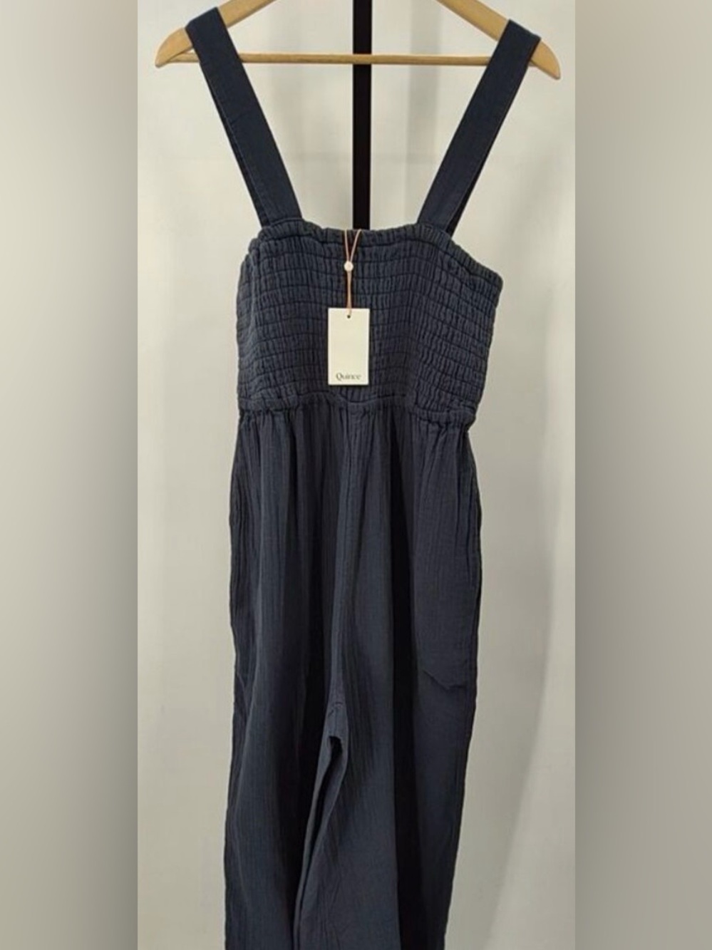 NWT Quince Organic Cotton Gauze Smocked Wide Leg Jumpsuit, size L - Picture 6 of 7